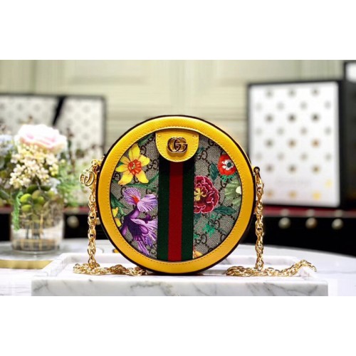 Gucci Ophidia Flora mini round shoulder bag Beige ebony Supreme canvas with Flora print