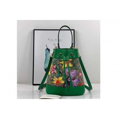 Gucci Online Exclusive Ophidia Flora small bucket bag Green Supreme canvas with Flora print