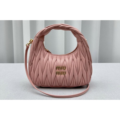 Miu Miu 5BC125 Wander matelasse nappa leather hobo bag in Pink Leather