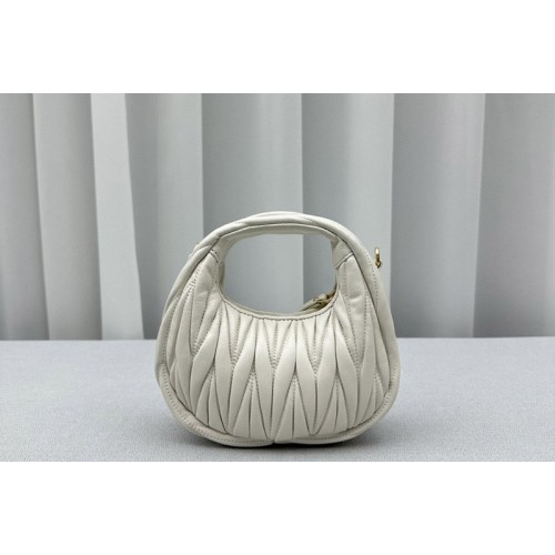 Miu Miu 5BP078 Wander matelasse nappa leather hobo mini-bag in White Leather