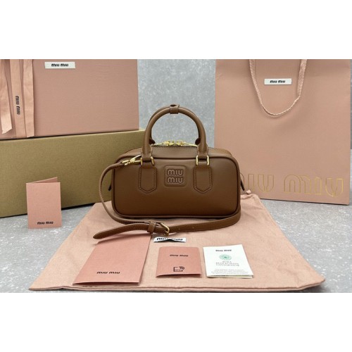 Miu Miu 5BB142 Arcadie leather bag in Brown Leather