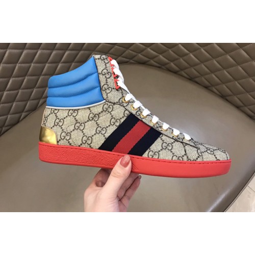 Gucci Mens Ace high-top sneaker in Beige ebony Supreme canvas