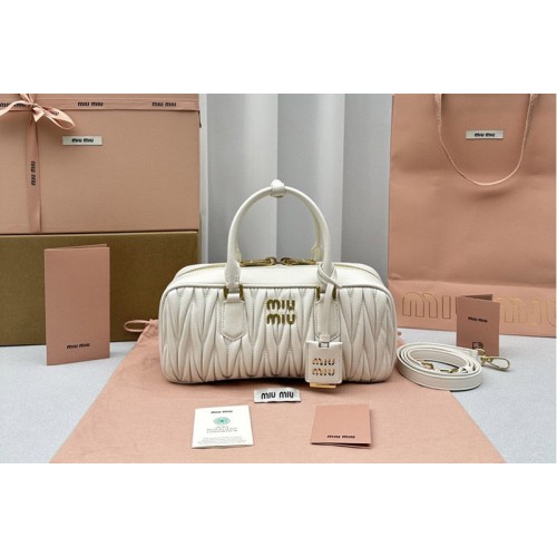 Miu Miu 5BB148 Arcadie matelasse nappa leather bag in White Leahter