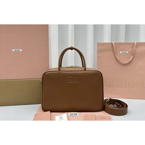 Miu Miu 5BB117 Leather Beau bag With Strap in Brown Leather