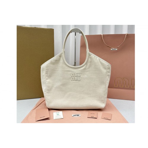 Miu Miu 5BG276 IVY corduroy Small bag in Light Gray corduroy