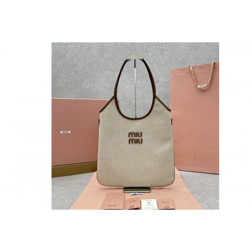 Miu Miu 5BG231 IVY denim bag in White Denim With Brown Leather