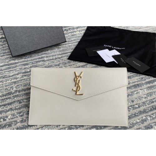 YSL uptown pouch in White GRAIN DE POUDRE EMBOSSED LEATHER