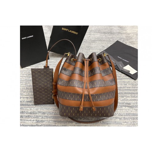 YSL LE MONOGRAMME BUCKET BAG IN CANVAS AND SMOOTH LEATHER