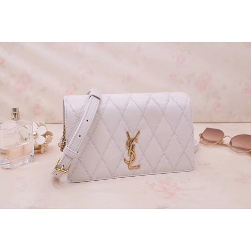 YSL ANGIE Chain Bag In White Diamond Quilted Lambskin Leather