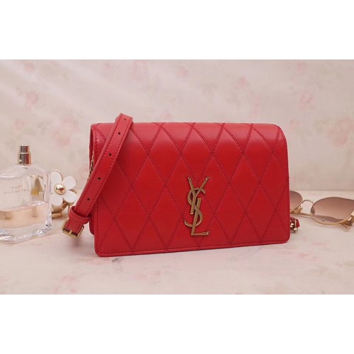 YSL ANGIE Chain Bag In Red Diamond Quilted Lambskin Leather