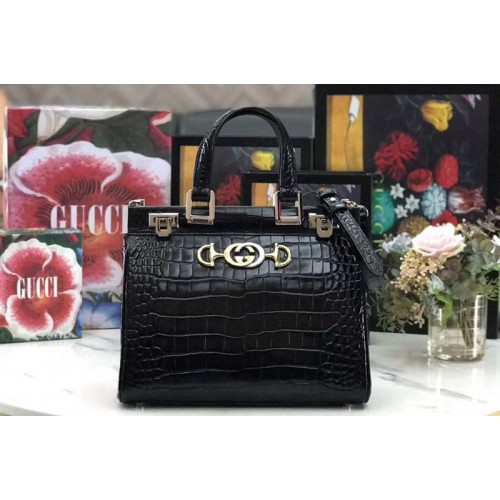 Gucci Zumi Leather small top handle bags Black Crocodile Leather