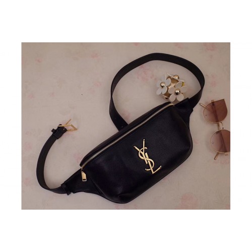 YSL Classic Monogram Belt Bag in Black Lambskin Leather Gold Hardware