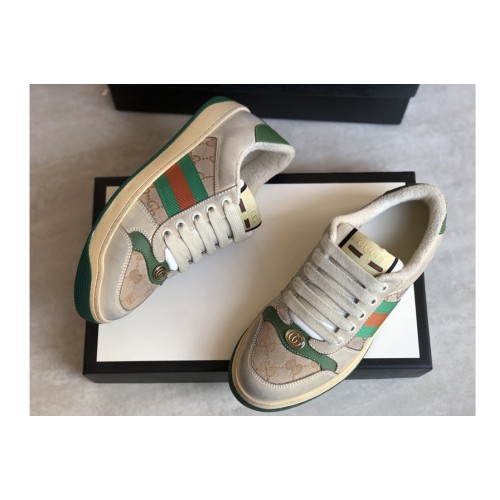 Mens and Womens Gucci Screener leather sneaker on Butter leather with beige ebony Original canvas