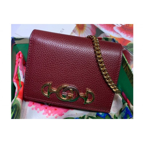 Gucci Zumi grainy leather card case wallet in Burgundy Grainy leather