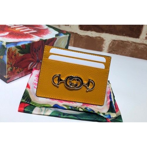 Gucci Zumi Card Holder in Yellow Grainy Calfskin Leather