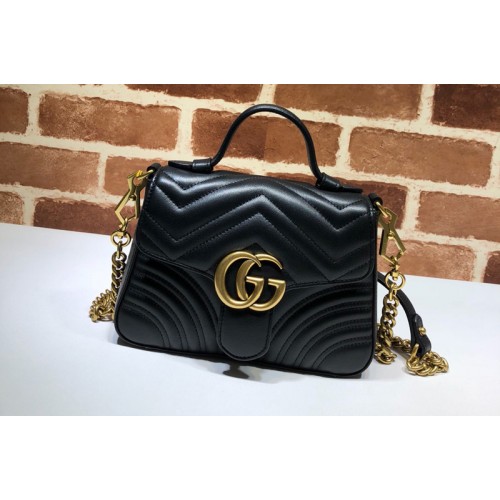 Gucci Marmont mini top handle bag in Black Matelasse chevron leather with heart