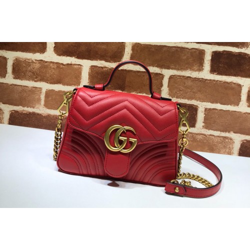 Gucci Marmont mini top handle bag in Red Matelasse chevron leather with heart