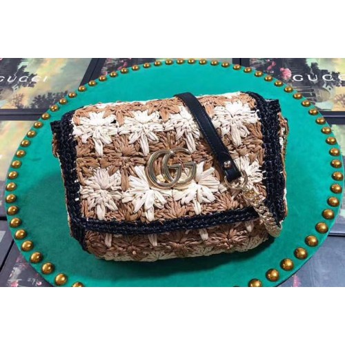 Gucci Marmont raffia small shoulder bags beige black raffia