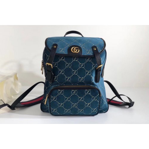 Gucci Small velvet backpack Light Blue and beige velvet