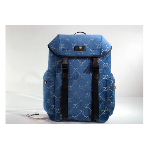Gucci Medium velvet backpack Light Blue and beige velvet