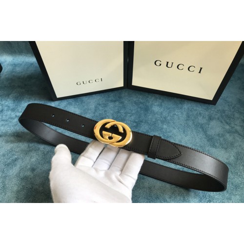 Womens Gucci 25mm Leather belt with Gold Double G buckle in Black Leather