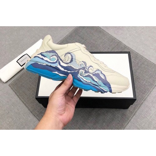 Mens and Womens Gucci Rhyton leather sneaker with wave Mens and Womens Gucci Rhyton leather sneaker with wave