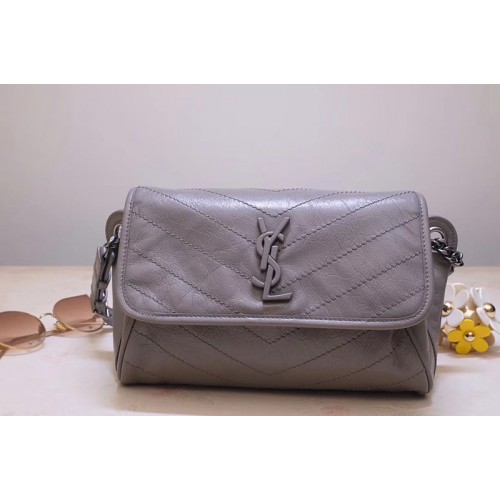 YSL Niki Body Bag in Gray Crinkled Vintage Leather