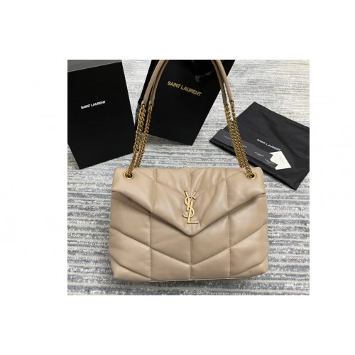 YSL Loulou Puffer Medium Bag in Beige Quilted Lambskin Leather Gold Hardware