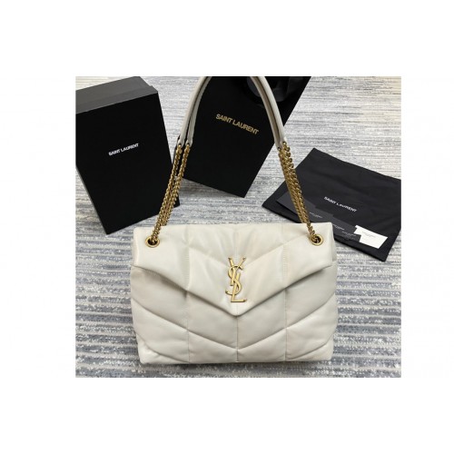 YSL Loulou Puffer Medium Bag in White Quilted Lambskin Leather Gold Hardware