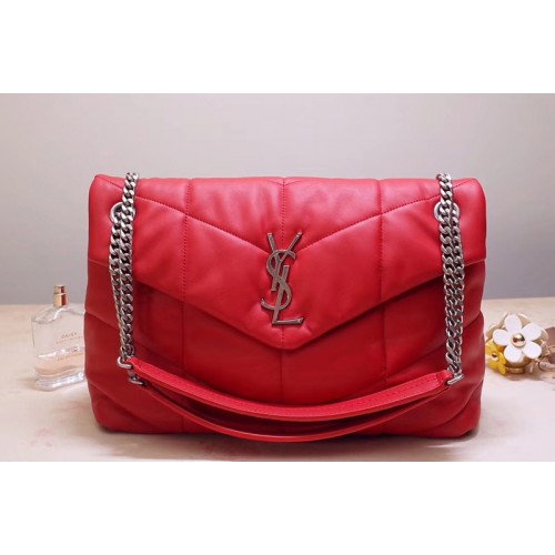 YSL Loulou Puffer Medium Bag in Red Quilted Lambskin Leather
