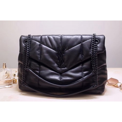 YSL Loulou Puffer Medium Bag in Black Quilted Lambskin Leather Black Hardware