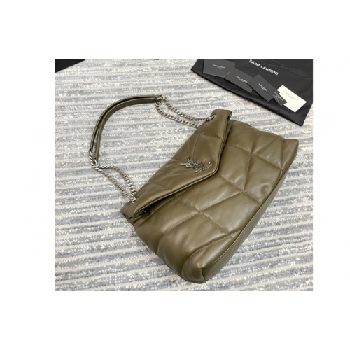 YSL Loulou Puffer Medium Bag in Green Quilted Lambskin Leather With Silver Buckle