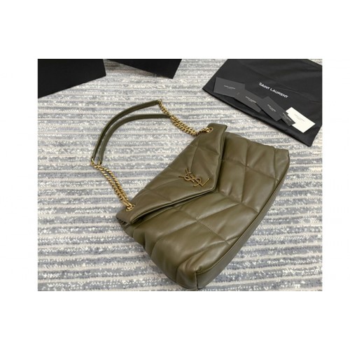 YSL Loulou Puffer Medium Bag in Green Quilted Lambskin Leather With Gold Buckle