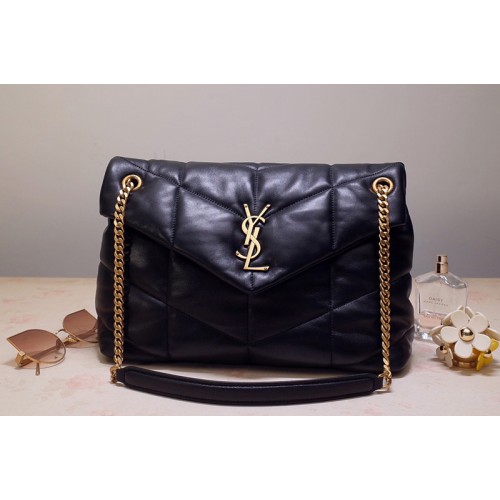 YSL LOULOU PUFFER SMALL BAG IN Black QUILTED LAMBSKIN With Gold Hardware