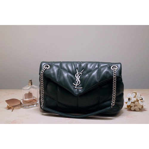 YSL LOULOU PUFFER SMALL BAG IN Green QUILTED LAMBSKIN With Silver Hardware