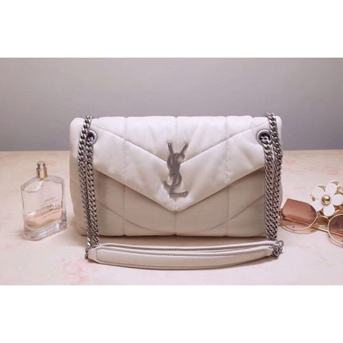 YSL Loulou Small Bag in White Quilted Lambskin Leather