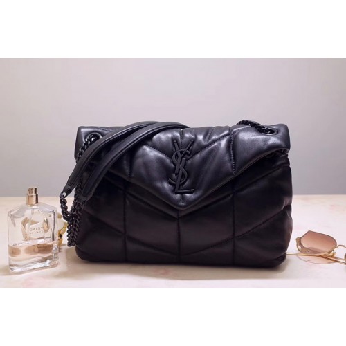 YSL Loulou Small Medium Bag in Black Quilted Lambskin Leather Black Hardware