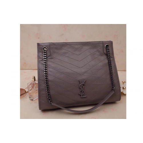 YSL Niki Medium Shopping Bag in Gray Crinkled Vintage Leather