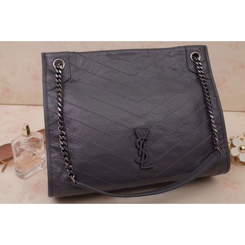 YSL Niki Medium Shopping Bag in Dark Gray Crinkled Vintage Leather