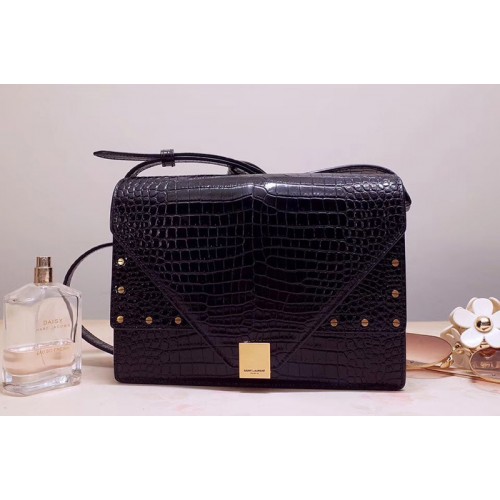 YSL MARGAUX satchel Bags in Black crocodile embossed shiny leather