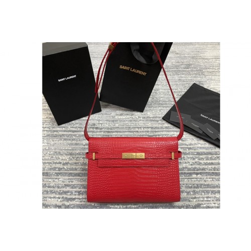 YSL MANHATTAN SHOULDER BAG IN Red CROCODILE-EMBOSSED SHINY LEATHER