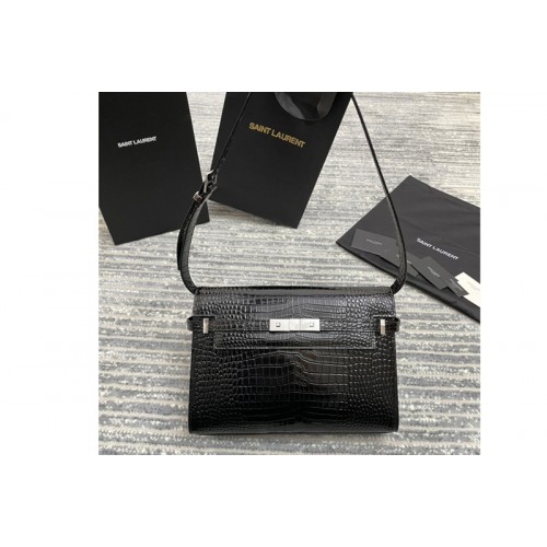 YSL MANHATTAN SHOULDER BAG IN CROCODILE-EMBOSSED SHINY LEATHER With Silver Hardware