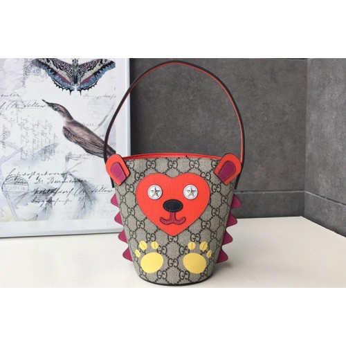 Gucci Kids Girl Bucket Bags in Beige ebony Original Supreme Canvas