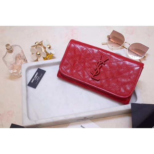 YSL Niki Large Wallet in Red Crinkled Vintage Leather