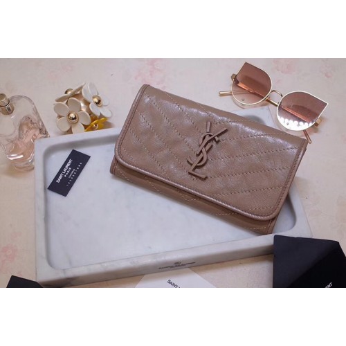 YSL Niki Large Wallet in Beige Crinkled Vintage Leather