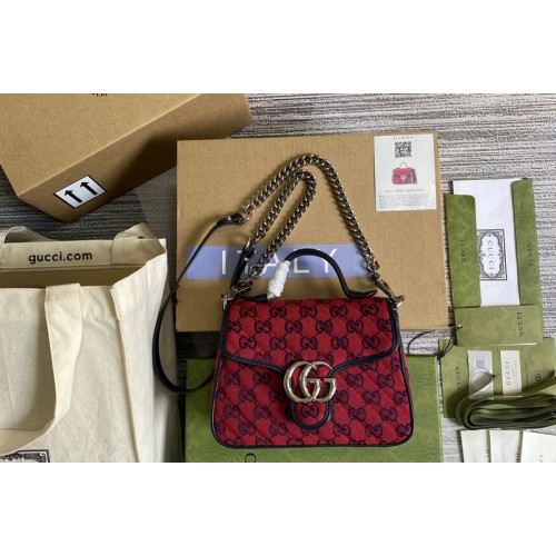 Gucci Marmont Multicolor mini top handle bag in Red and blue diagonal matelasse canvas