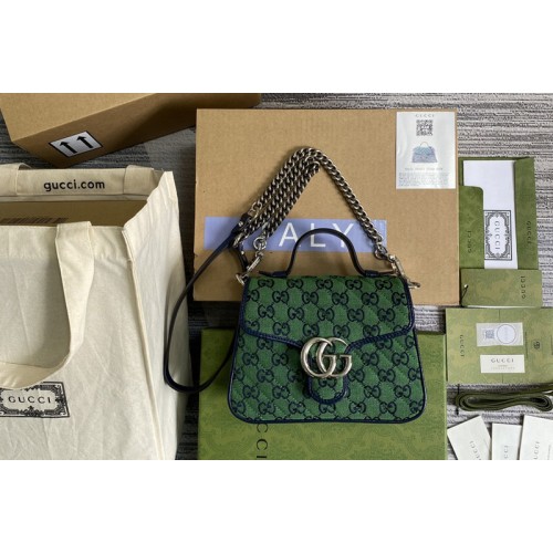 Gucci Marmont Multicolor mini top handle bag in Green and blue diagonal matelasse canvas