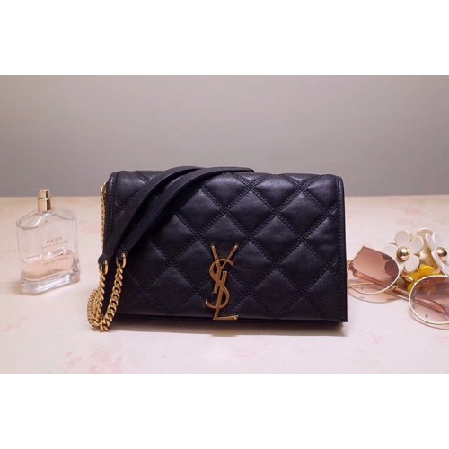 YSL BECKY Chain Wallet In Black Diamond Quilted Lambskin Leather