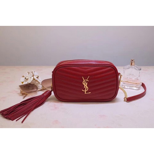 YSL Lou Mini Camera Bag in Red Matelasse Leather