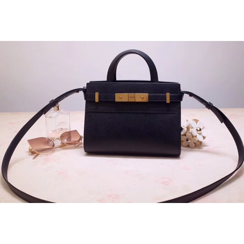 YSL Manhattan Nano Bag in Black Grain de Poudre Embossed Leather